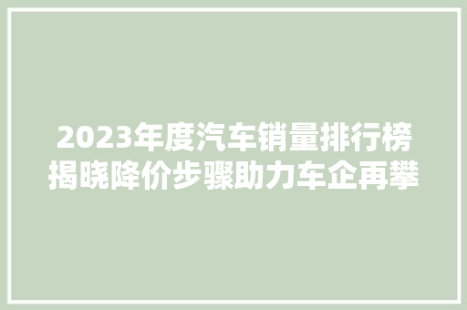 2023年度汽车销量排行榜揭晓降价步骤助力车企再攀高峰