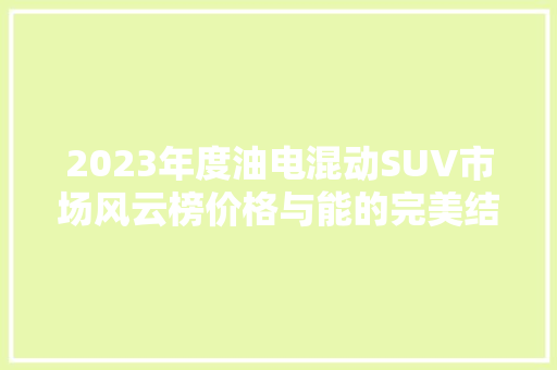 2023年度油电混动SUV市场风云榜价格与能的完美结合