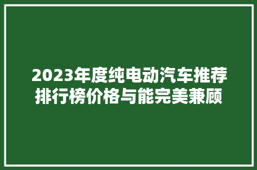 2023年度纯电动汽车推荐排行榜价格与能完美兼顾  第1张