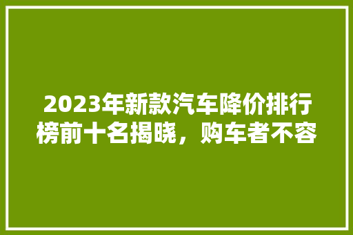 2023年新款汽车降价排行榜前十名揭晓，购车者不容错过的超值选择！