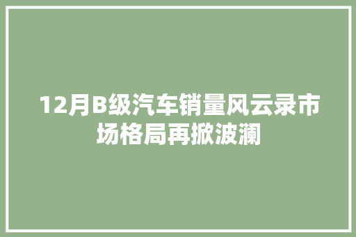 12月B级汽车销量风云录市场格局再掀波澜