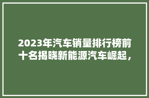 2023年汽车销量排行榜前十名揭晓新能源汽车崛起，传统巨头面临挑战