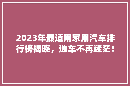 2023年最适用家用汽车排行榜揭晓，选车不再迷茫！  第1张