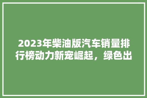 2023年柴油版汽车销量排行榜动力新宠崛起，绿色出行未来可期  第1张