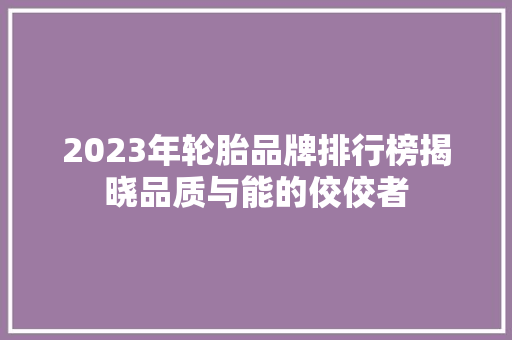 2023年轮胎品牌排行榜揭晓品质与能的佼佼者  第1张