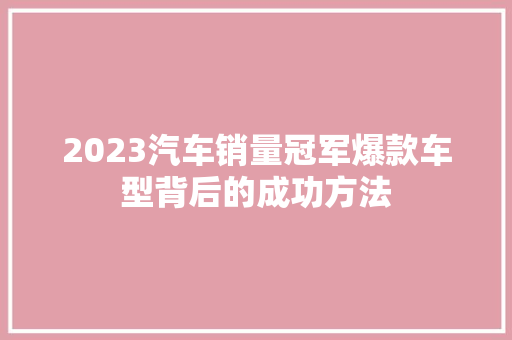 2023汽车销量冠军爆款车型背后的成功方法  第1张