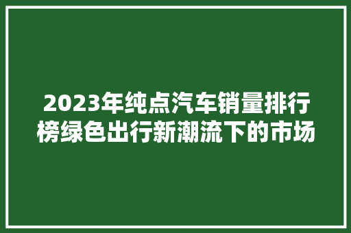 2023年纯点汽车销量排行榜绿色出行新潮流下的市场风云  第1张