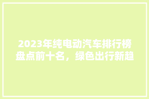 2023年纯电动汽车排行榜盘点前十名，绿色出行新趋势