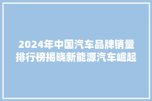 2024年中国汽车品牌销量排行榜揭晓新能源汽车崛起，传统巨头稳居高位  第1张