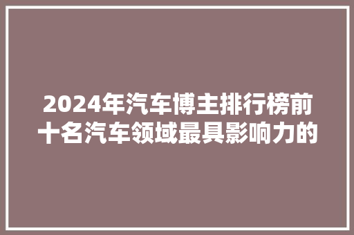 2024年汽车博主排行榜前十名汽车领域最具影响力的声音  第1张