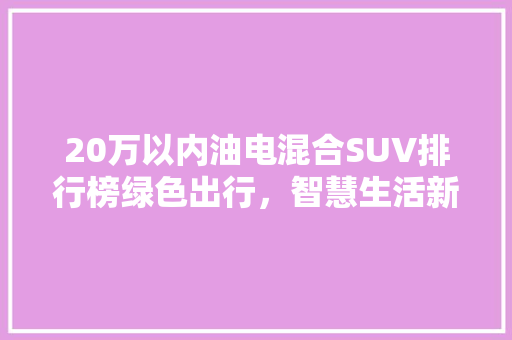 20万以内油电混合SUV排行榜绿色出行，智慧生活新选择