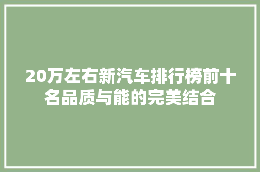 20万左右新汽车排行榜前十名品质与能的完美结合