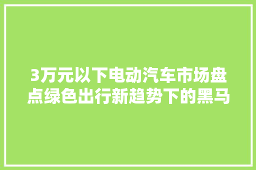 3万元以下电动汽车市场盘点绿色出行新趋势下的黑马车型盘点