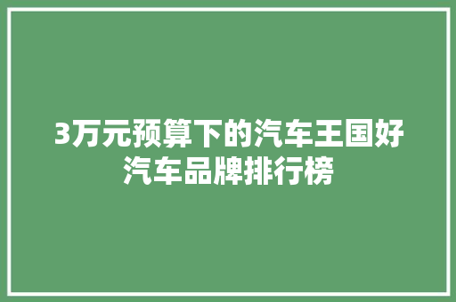 3万元预算下的汽车王国好汽车品牌排行榜