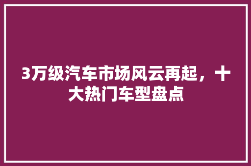 3万级汽车市场风云再起，十大热门车型盘点  第1张