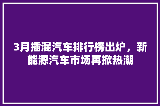 3月插混汽车排行榜出炉，新能源汽车市场再掀热潮  第1张
