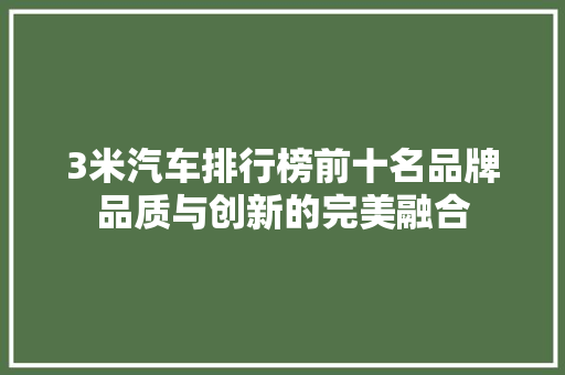 3米汽车排行榜前十名品牌品质与创新的完美融合