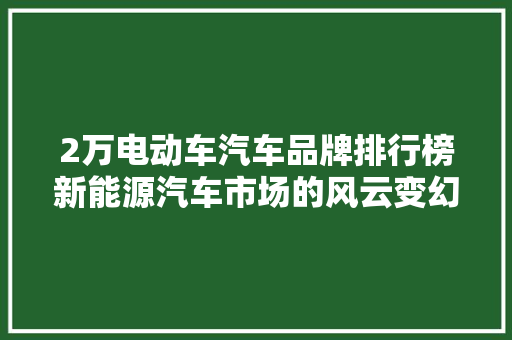 2万电动车汽车品牌排行榜新能源汽车市场的风云变幻  第1张