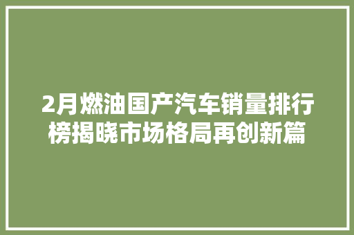 2月燃油国产汽车销量排行榜揭晓市场格局再创新篇