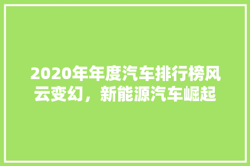 2020年年度汽车排行榜风云变幻，新能源汽车崛起