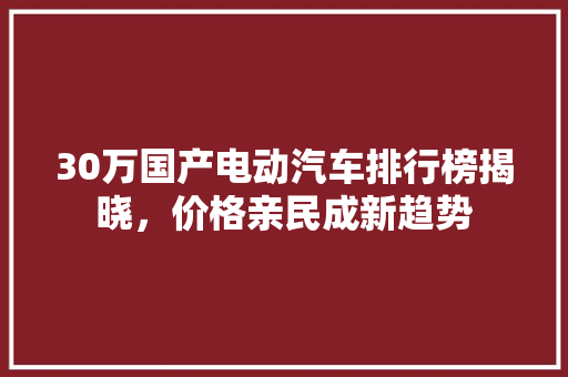 30万国产电动汽车排行榜揭晓，价格亲民成新趋势
