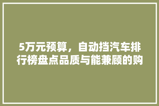 5万元预算，自动挡汽车排行榜盘点品质与能兼顾的购车指南