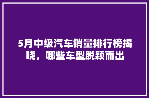 5月中级汽车销量排行榜揭晓，哪些车型脱颖而出
