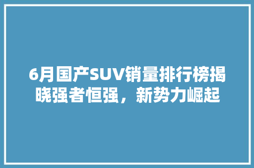 6月国产SUV销量排行榜揭晓强者恒强，新势力崛起