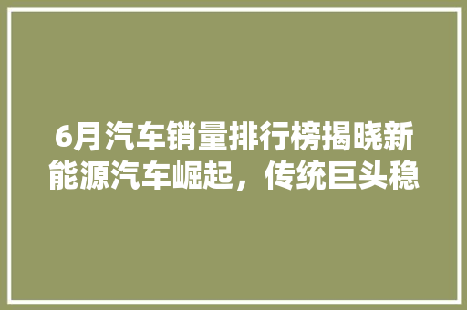 6月汽车销量排行榜揭晓新能源汽车崛起，传统巨头稳坐江山