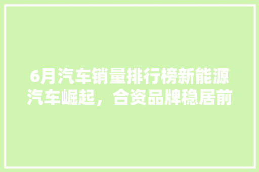 6月汽车销量排行榜新能源汽车崛起，合资品牌稳居前列  第1张