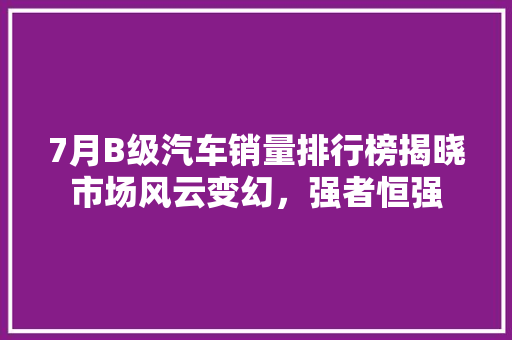 7月B级汽车销量排行榜揭晓市场风云变幻，强者恒强  第1张