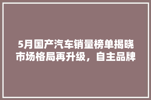 5月国产汽车销量榜单揭晓市场格局再升级，自主品牌再展翅