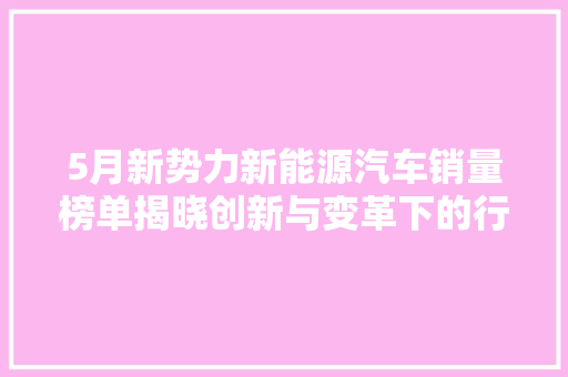 5月新势力新能源汽车销量榜单揭晓创新与变革下的行业新格局