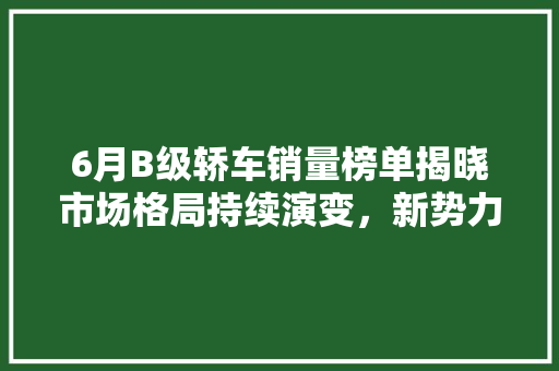 6月B级轿车销量榜单揭晓市场格局持续演变，新势力崛起