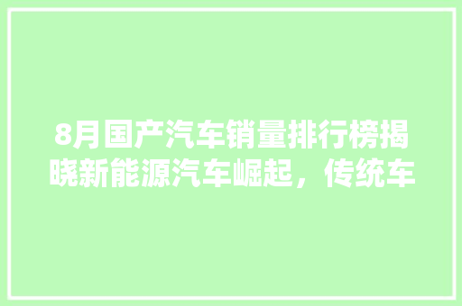 8月国产汽车销量排行榜揭晓新能源汽车崛起，传统车企稳中求进