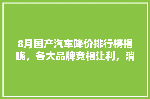 8月国产汽车降价排行榜揭晓，各大品牌竞相让利，消费者购车迎来最佳时机