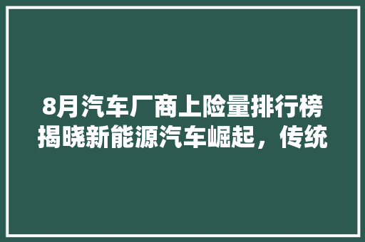 8月汽车厂商上险量排行榜揭晓新能源汽车崛起，传统车企加速转型  第1张