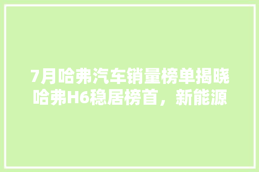 7月哈弗汽车销量榜单揭晓哈弗H6稳居榜首，新能源汽车异军突起