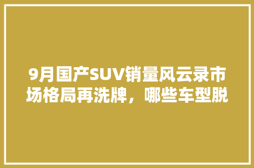 9月国产SUV销量风云录市场格局再洗牌，哪些车型脱颖而出