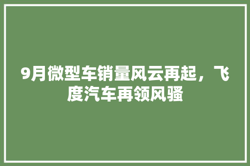9月微型车销量风云再起，飞度汽车再领风骚  第1张