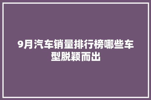 9月汽车销量排行榜哪些车型脱颖而出  第1张