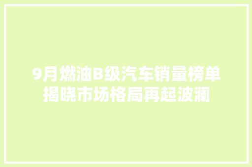 9月燃油B级汽车销量榜单揭晓市场格局再起波澜