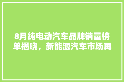8月纯电动汽车品牌销量榜单揭晓，新能源汽车市场再掀热潮
