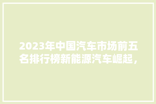 2023年中国汽车市场前五名排行榜新能源汽车崛起，合资品牌再战江湖