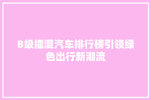B级插混汽车排行榜引领绿色出行新潮流