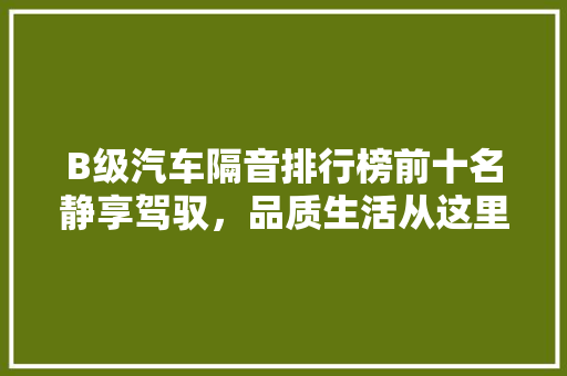 B级汽车隔音排行榜前十名静享驾驭，品质生活从这里开始