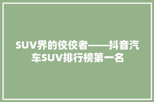 SUV界的佼佼者——抖音汽车SUV排行榜第一名