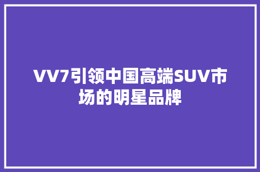 VV7引领中国高端SUV市场的明星品牌  第1张
