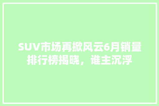 SUV市场再掀风云6月销量排行榜揭晓，谁主沉浮  第1张