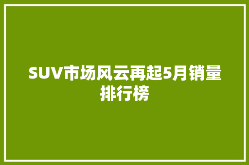 SUV市场风云再起5月销量排行榜
